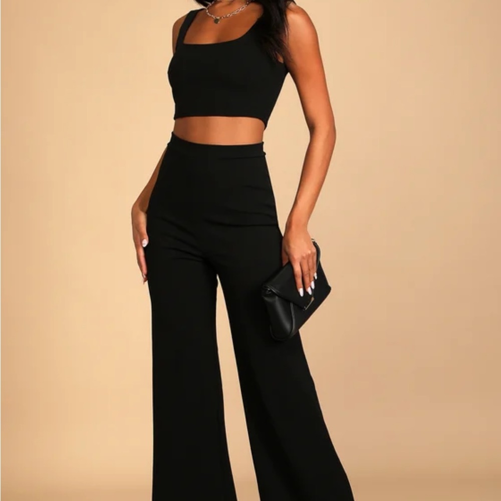 Black Two-Piece Wide-Leg Jumpsuit